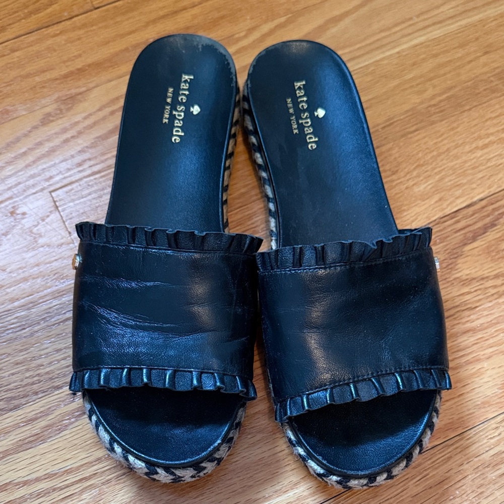 Kate Spade Black Ruffle Slide Sandals